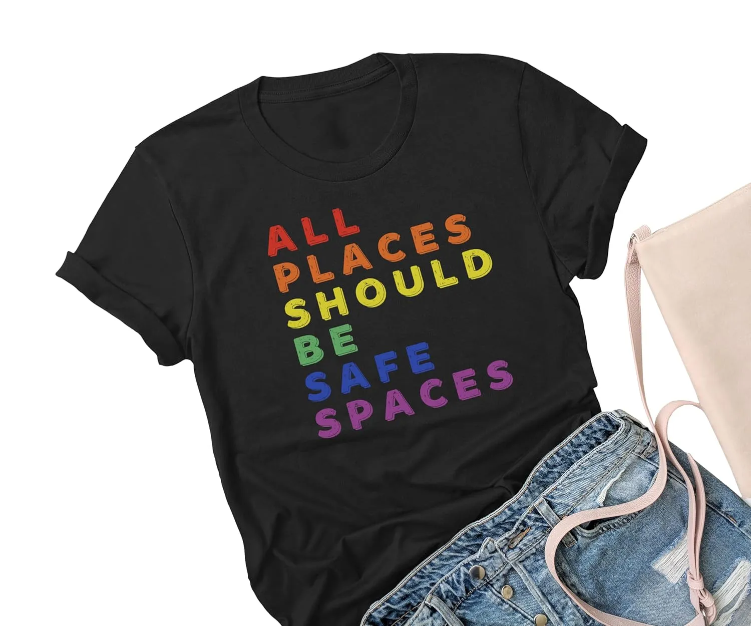 All Places Should Be Safe Spaces Shirt, Gay Pride Ally LGBTQ Month Tshirt, Rainbow T-Shirt Women, LGBT Gay Transgender Pride T-Shirts, Pansexual Gay Men Support Tshirt