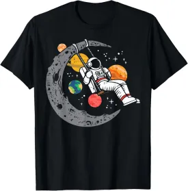 Astronaut Moon Swing Planets Space Galaxy Women Kids Men T-Shirt
