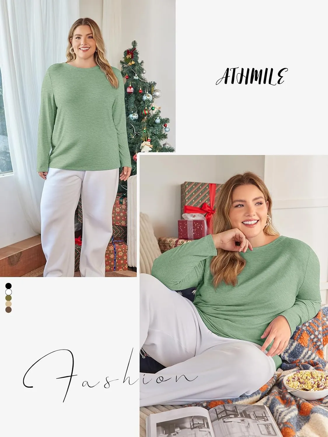 ATHMILE Womens Long Sleeve Shirts Basic Tee Fall Trendy Spring Top Business Casual Beach Vacation Workout 2025 Fashion