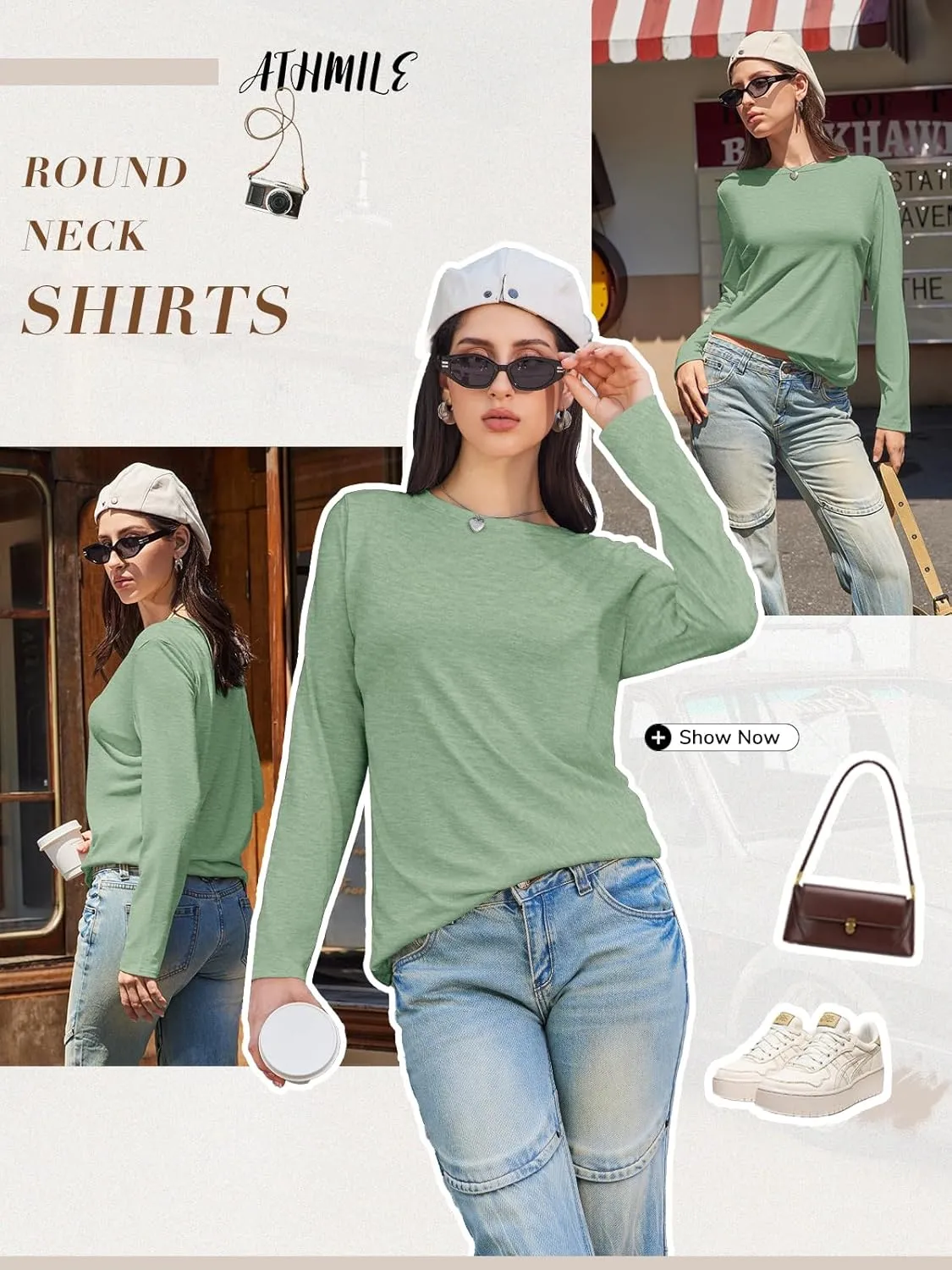 ATHMILE Womens Long Sleeve Shirts Basic Tee Fall Trendy Spring Top Business Casual Beach Vacation Workout 2025 Fashion