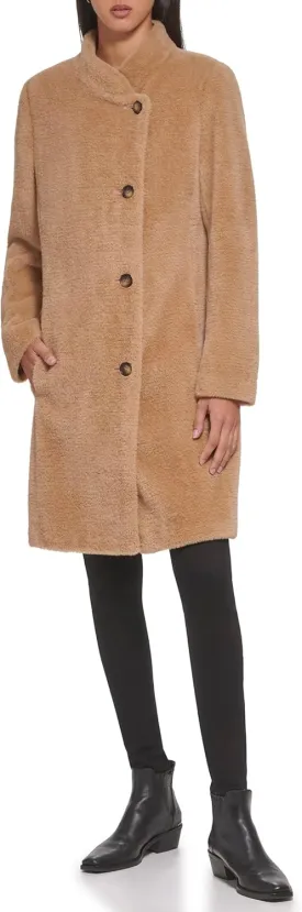 DKNY Womens Wool-Blend Button-up Asymmetrical Overcoat