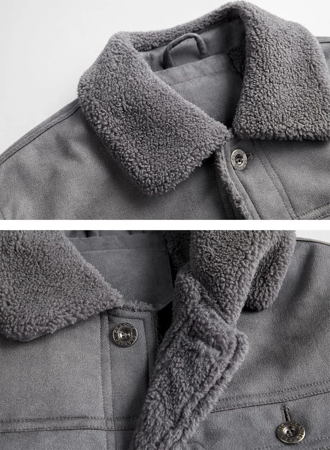 FANARCHER Mens Casual Winter Jackets Faux Suede Leather Sherpa Jackets Warm Fleece Lined Turn-Down Coat with 5 Pockets