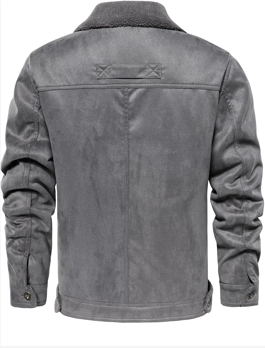FANARCHER Mens Casual Winter Jackets Faux Suede Leather Sherpa Jackets Warm Fleece Lined Turn-Down Coat with 5 Pockets