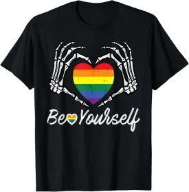 Gay Pride Heart Skeleton Be Yourself Rainbow Lgbt Men Women T-Shirt