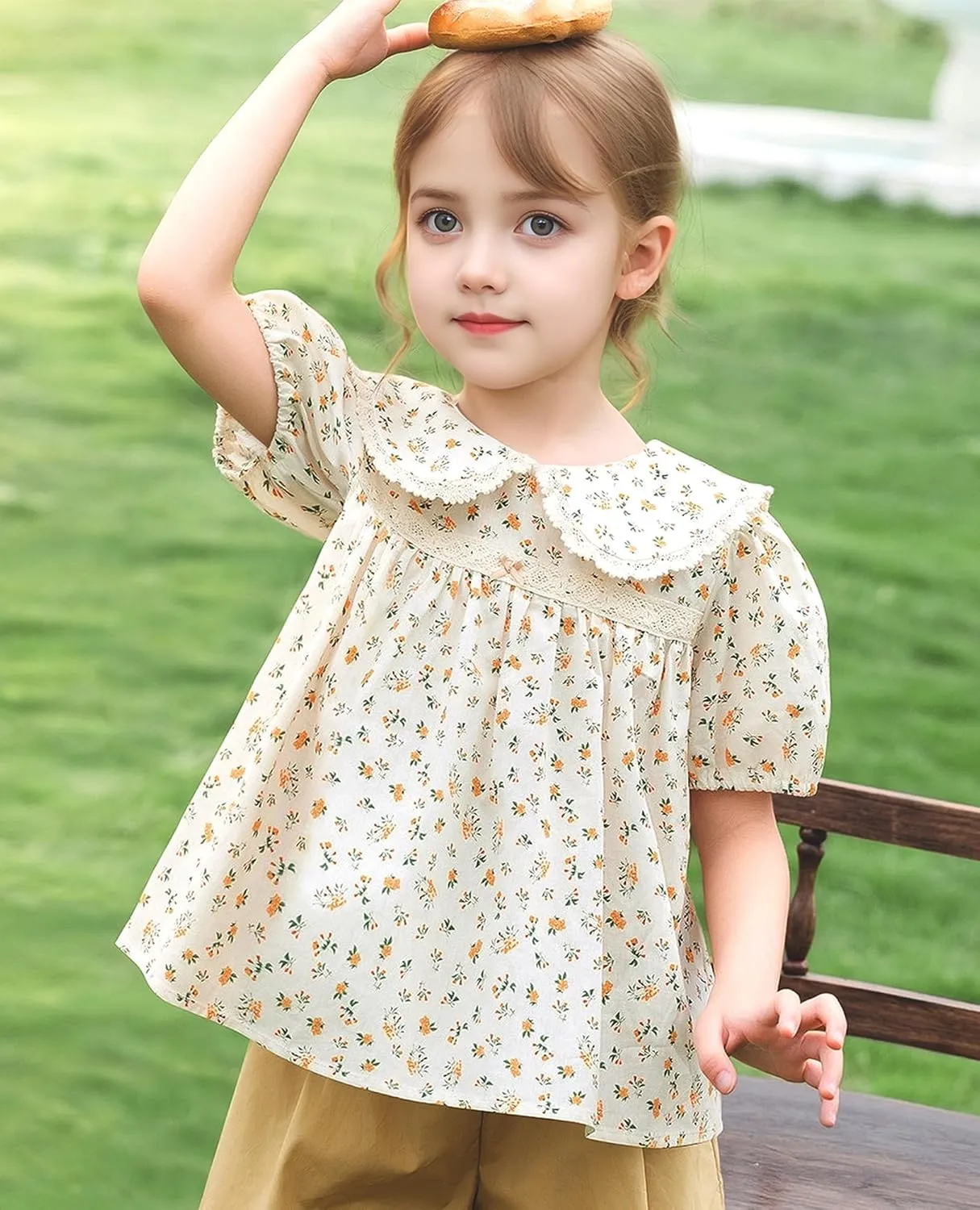 Girls Summer Short Sleeve Tops Cute Ruffle Square Neck Peplum Shirts Casual Cotton Smocked Blouse 2-12 Years