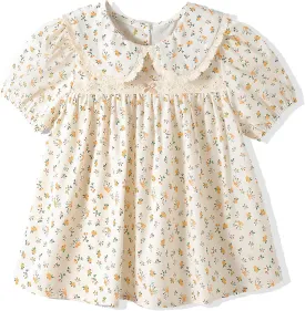 Girls Summer Short Sleeve Tops Cute Ruffle Square Neck Peplum Shirts Casual Cotton Smocked Blouse 2-12 Years