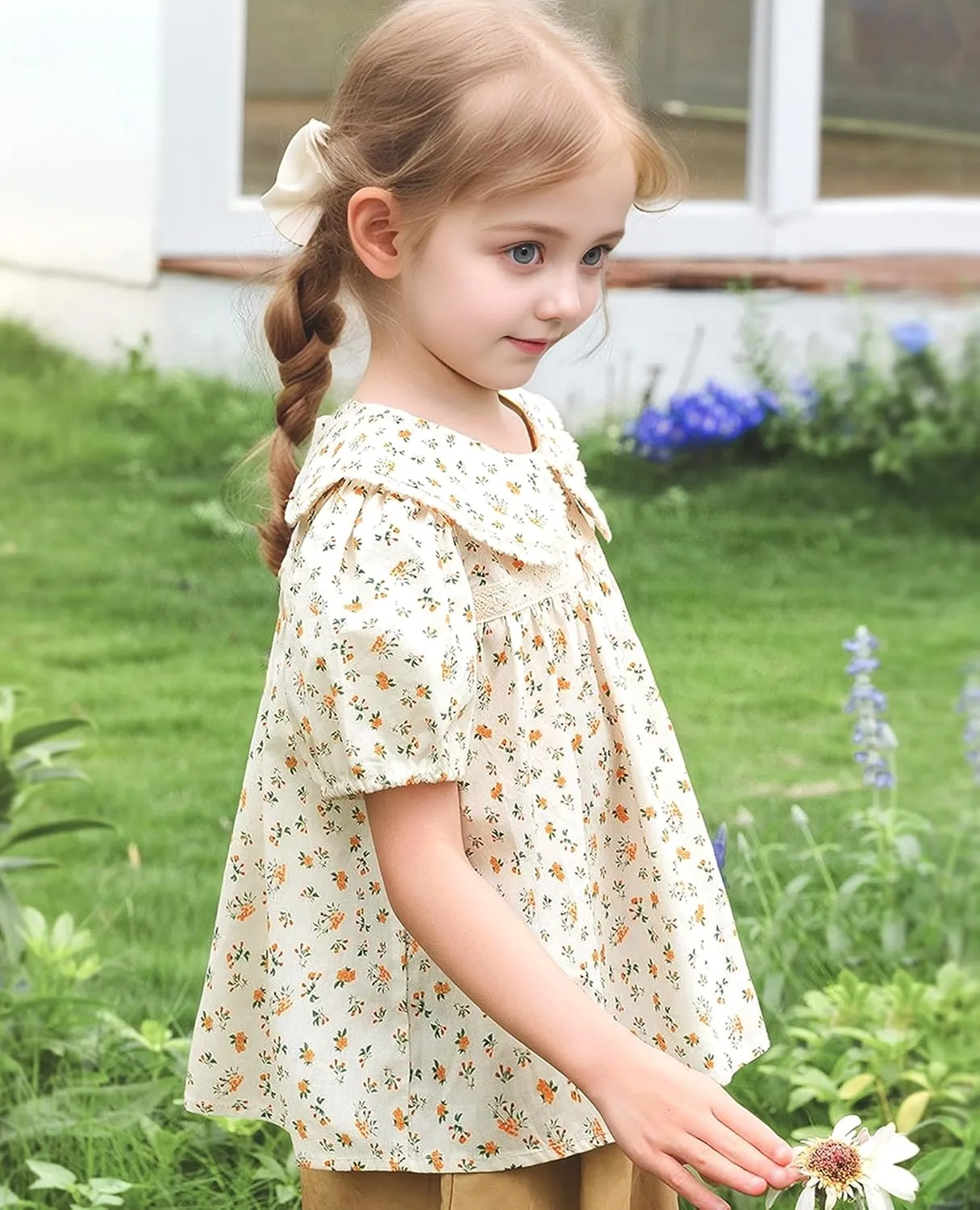 Girls Summer Short Sleeve Tops Cute Ruffle Square Neck Peplum Shirts Casual Cotton Smocked Blouse 2-12 Years