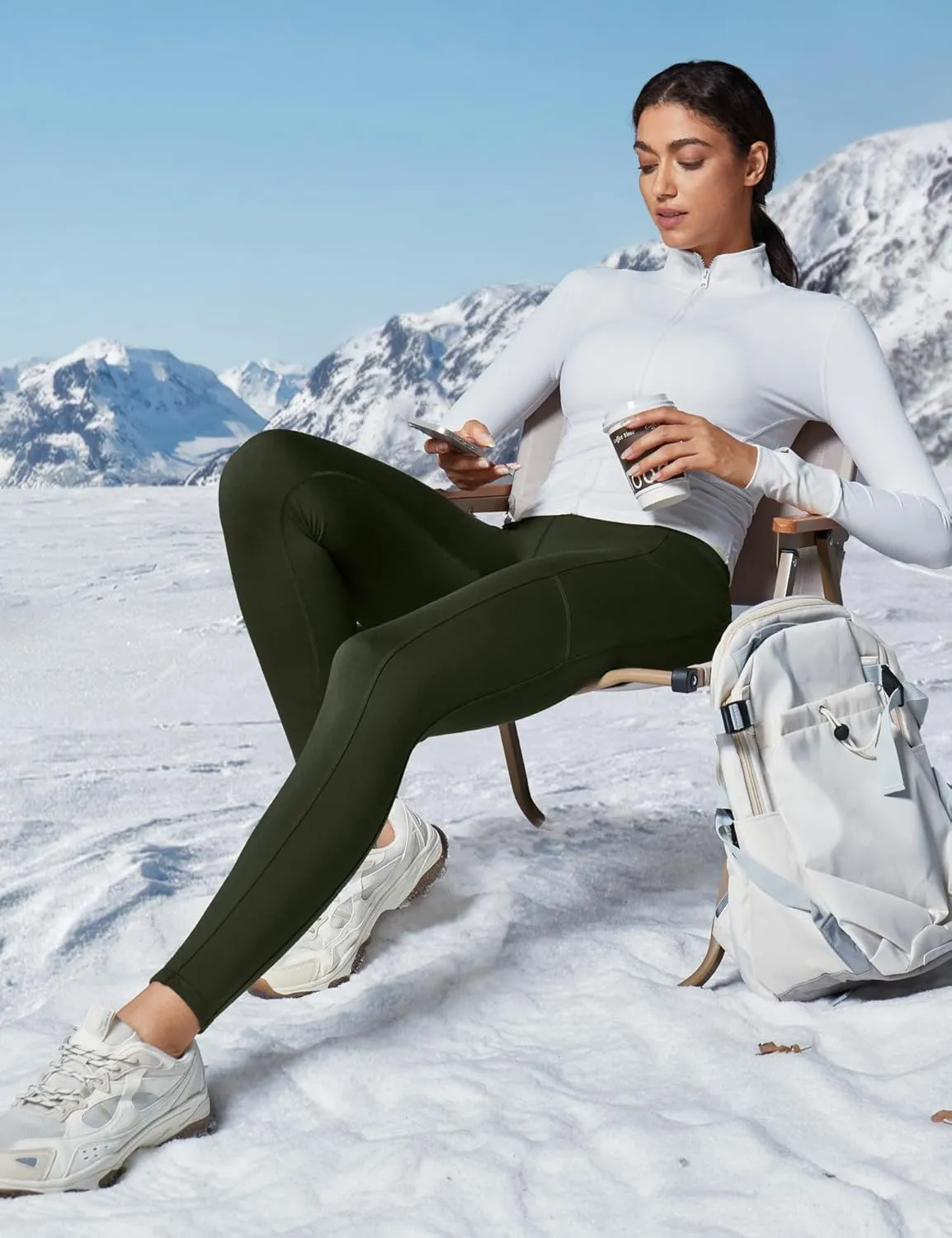 Heathyoga Fleece Lined Leggings Women with Pockets Water Resistant Thermal Leggings Winter Warm Yoga Pants Hiking Running