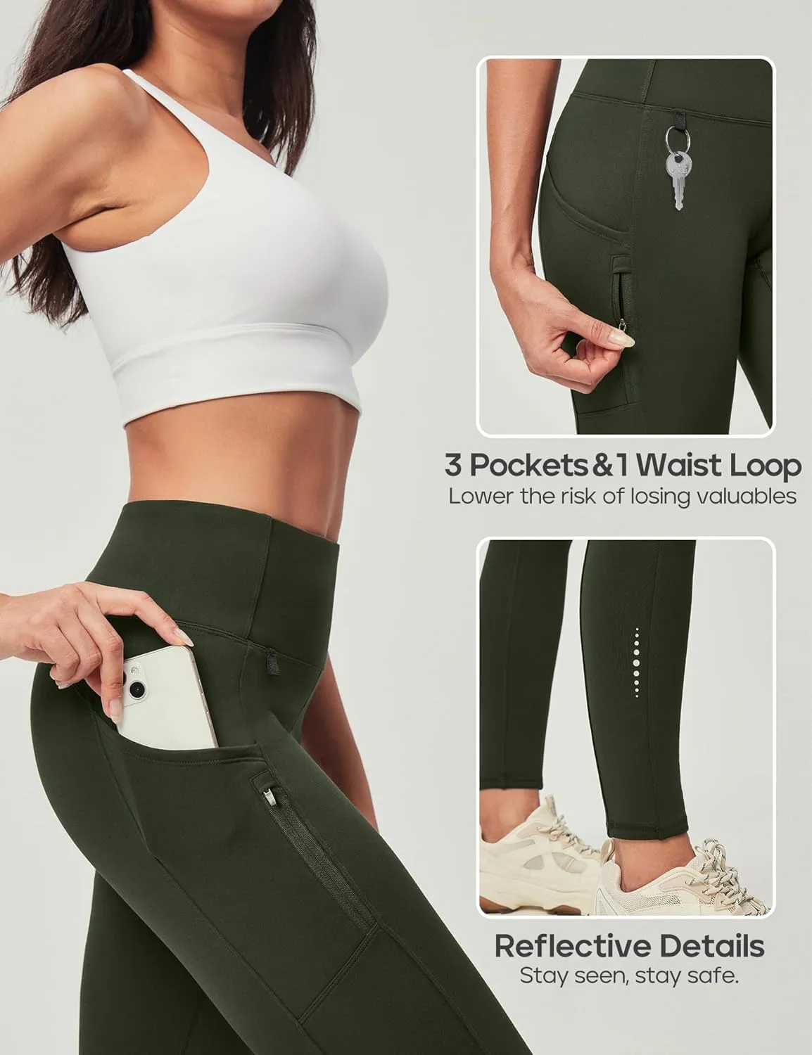 Heathyoga Fleece Lined Leggings Women with Pockets Water Resistant Thermal Leggings Winter Warm Yoga Pants Hiking Running