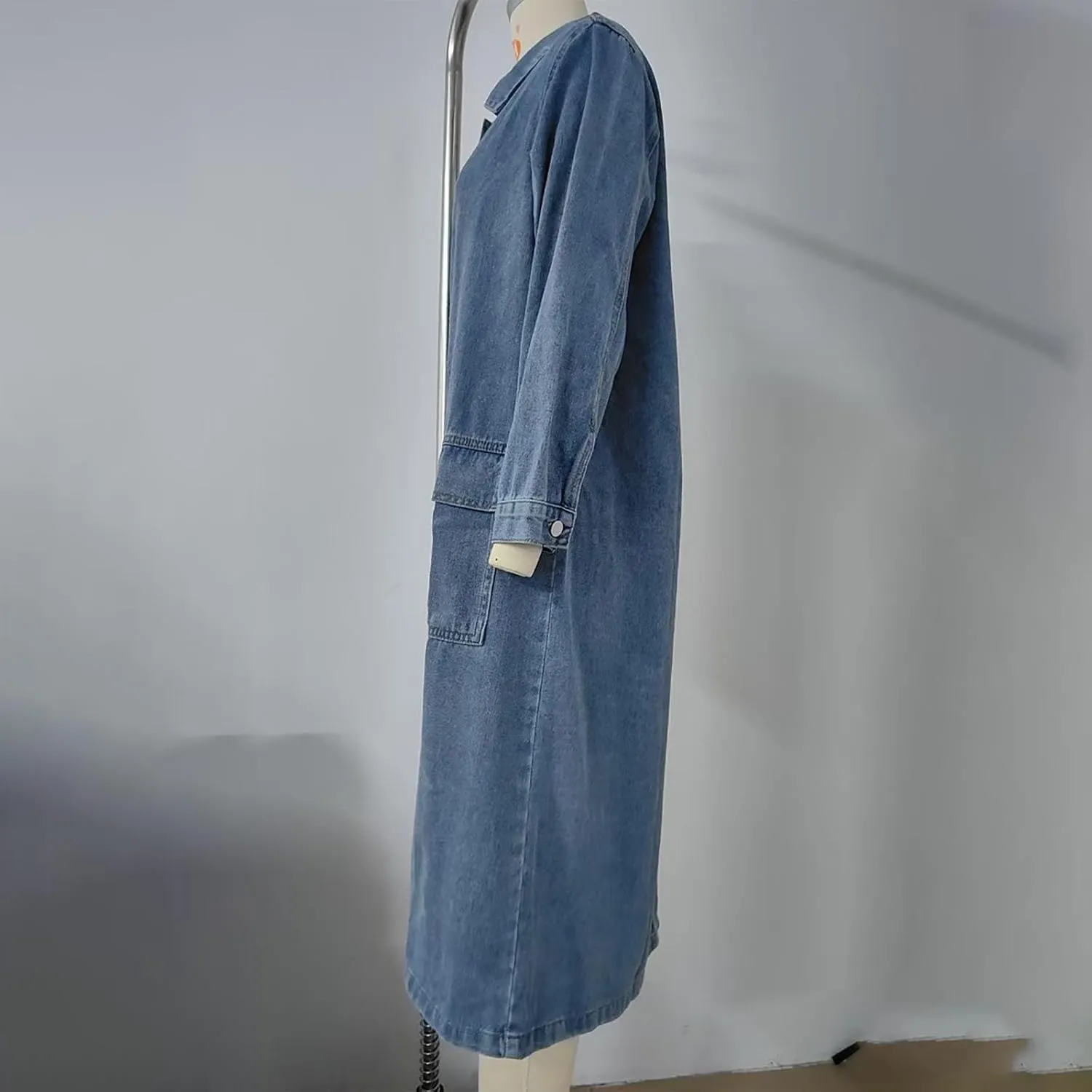 HGps8w Denim Jackets for Women Loose Button Down Long Jean Jacket Long Sleeve Trench Coat with Pockets