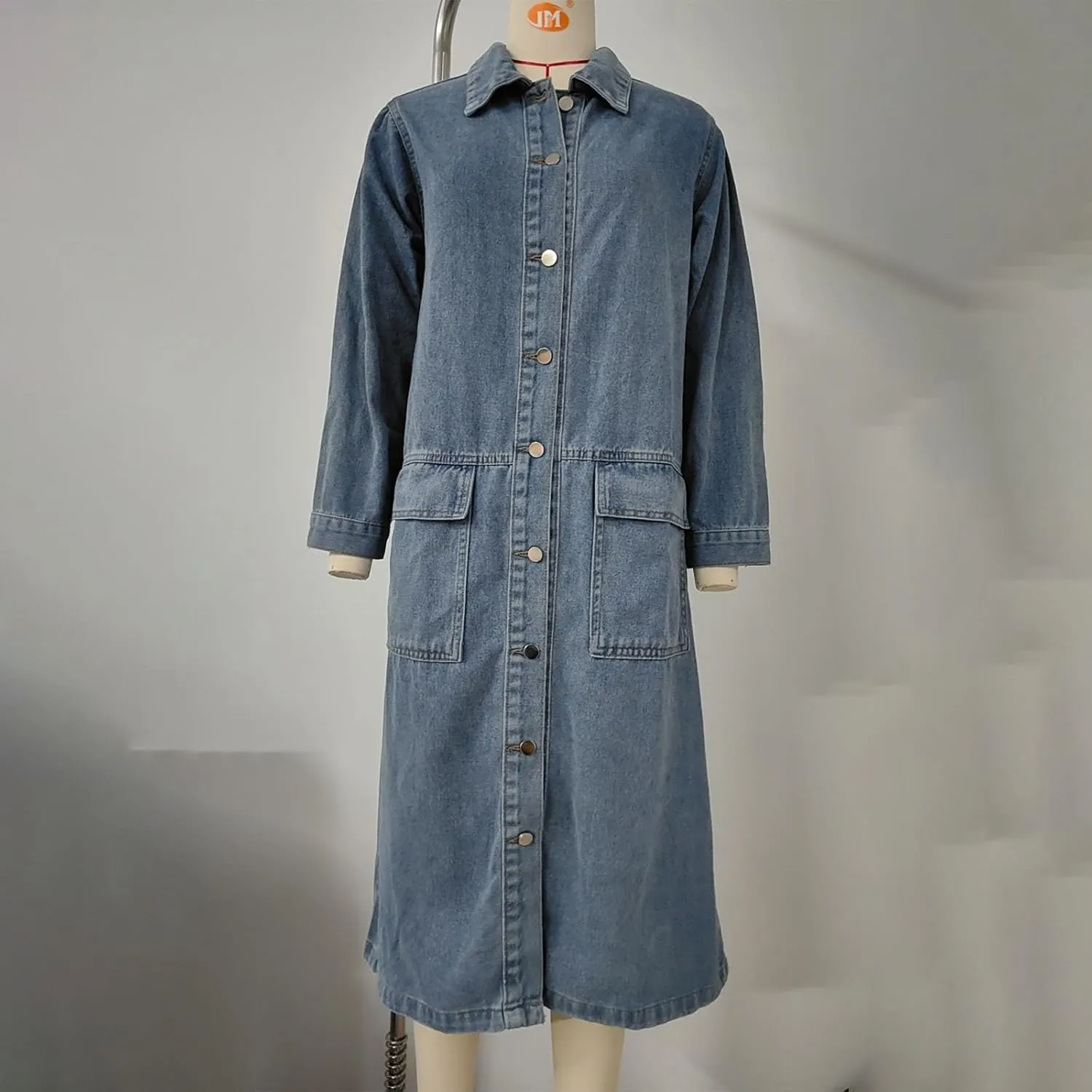 HGps8w Denim Jackets for Women Loose Button Down Long Jean Jacket Long Sleeve Trench Coat with Pockets
