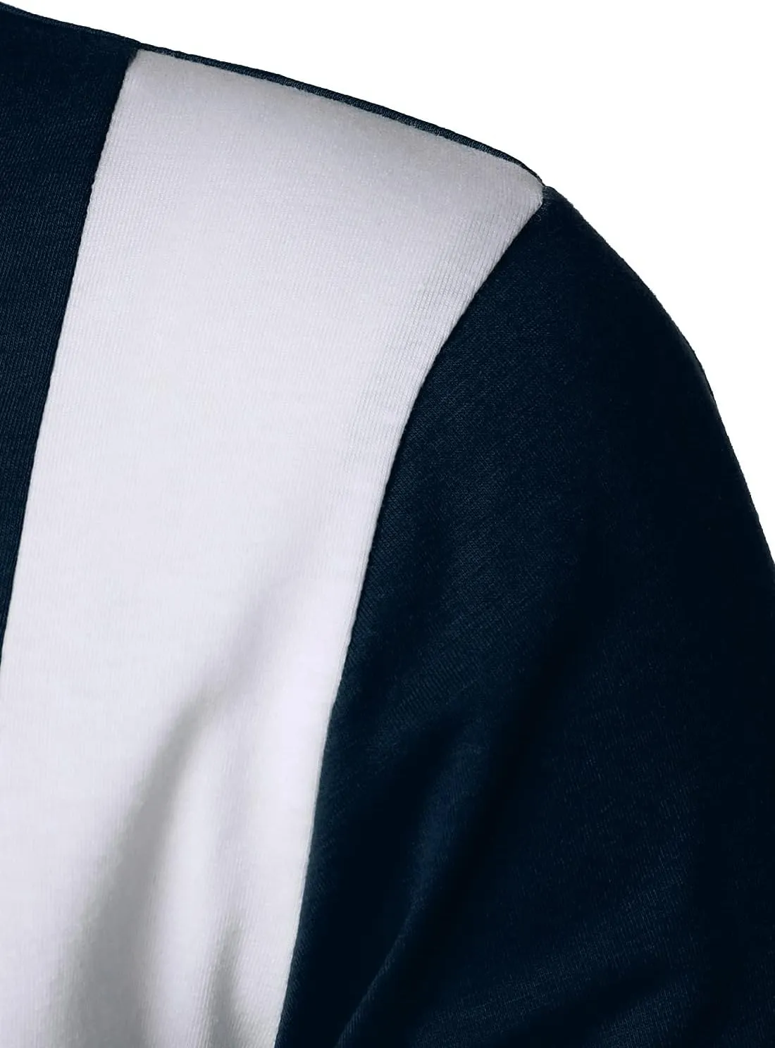 HOOD CREW Mens Long Sleeve Polo Shirts Fashion Color Block Zipper T Shirts