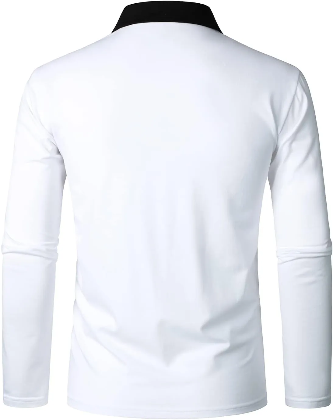 HOOD CREW Mens Long Sleeve Polo Shirts Fashion Color Block Zipper T Shirts