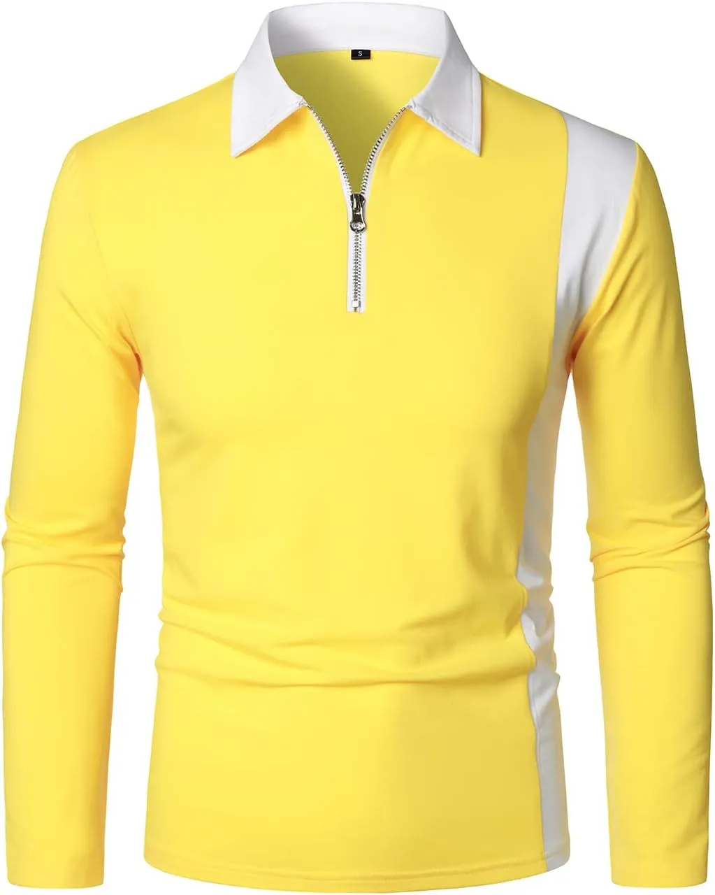 HOOD CREW Mens Long Sleeve Polo Shirts Fashion Color Block Zipper T Shirts
