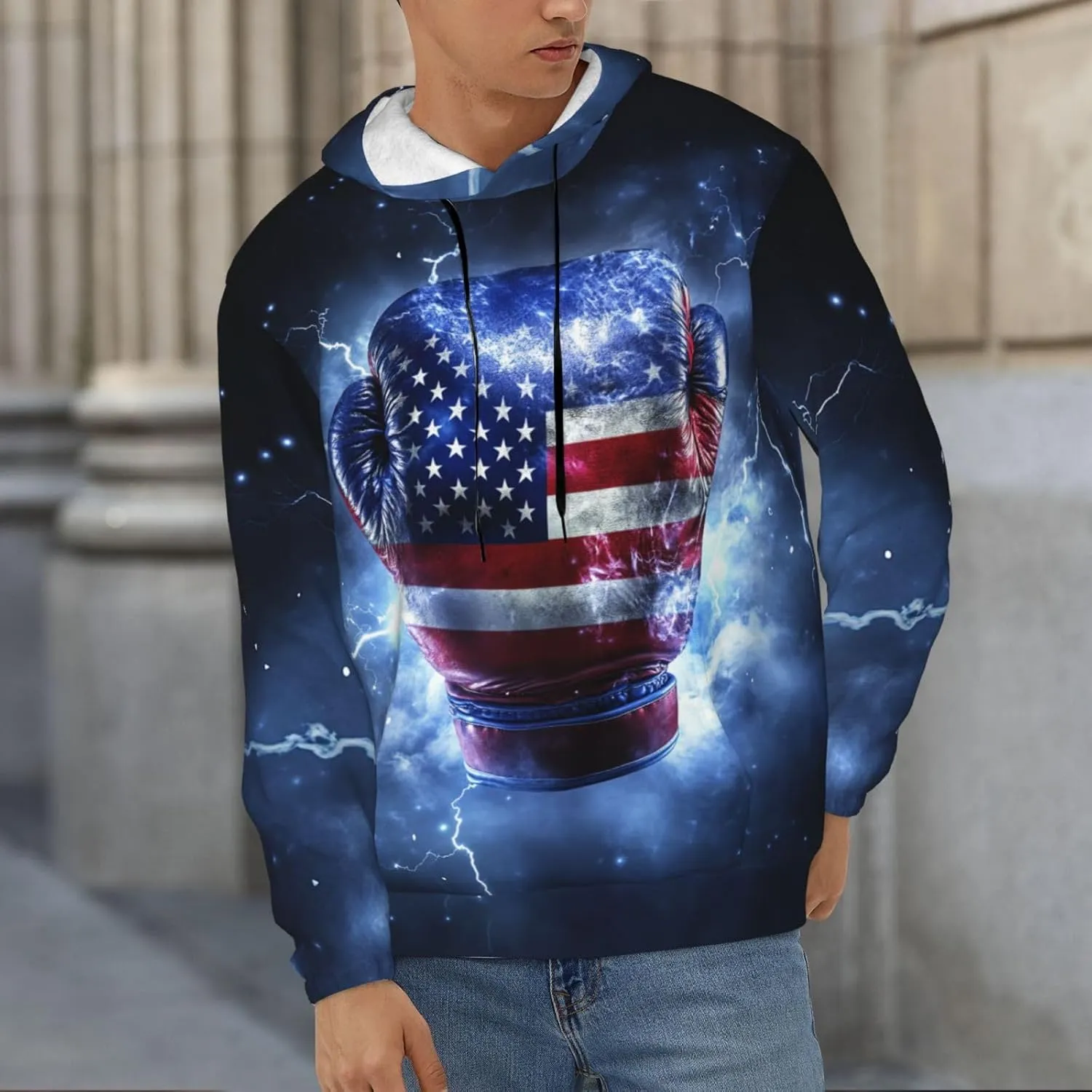 Hoodies for Men Novelty Mens Hoodies 3D Prints Thick Men's Graphic Pullover Hooded Sweatshirts with Big Pockets