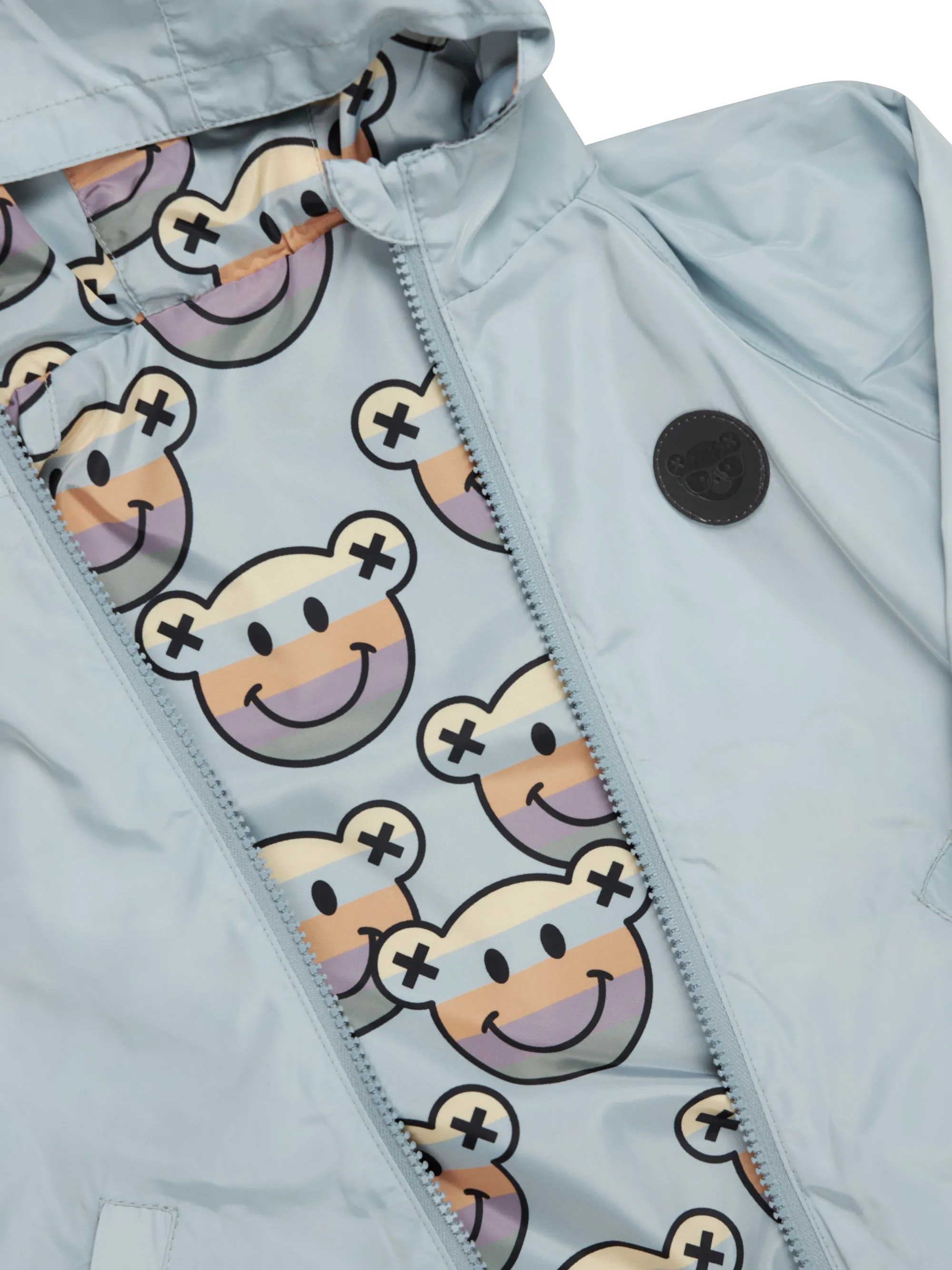 Huxbaby Smile Bear Reversible Rain Jacket - Dusty Sky