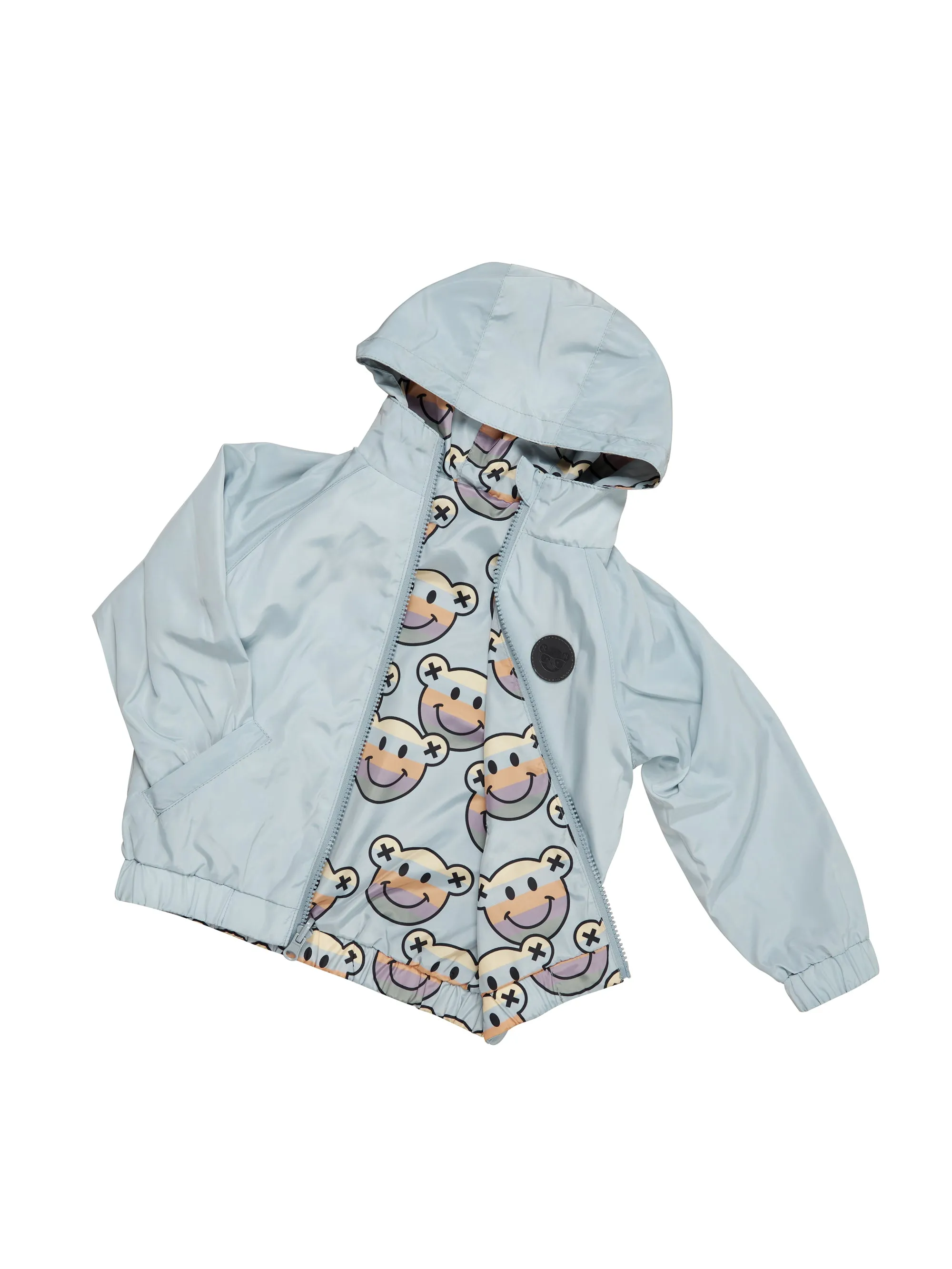 Huxbaby Smile Bear Reversible Rain Jacket - Dusty Sky