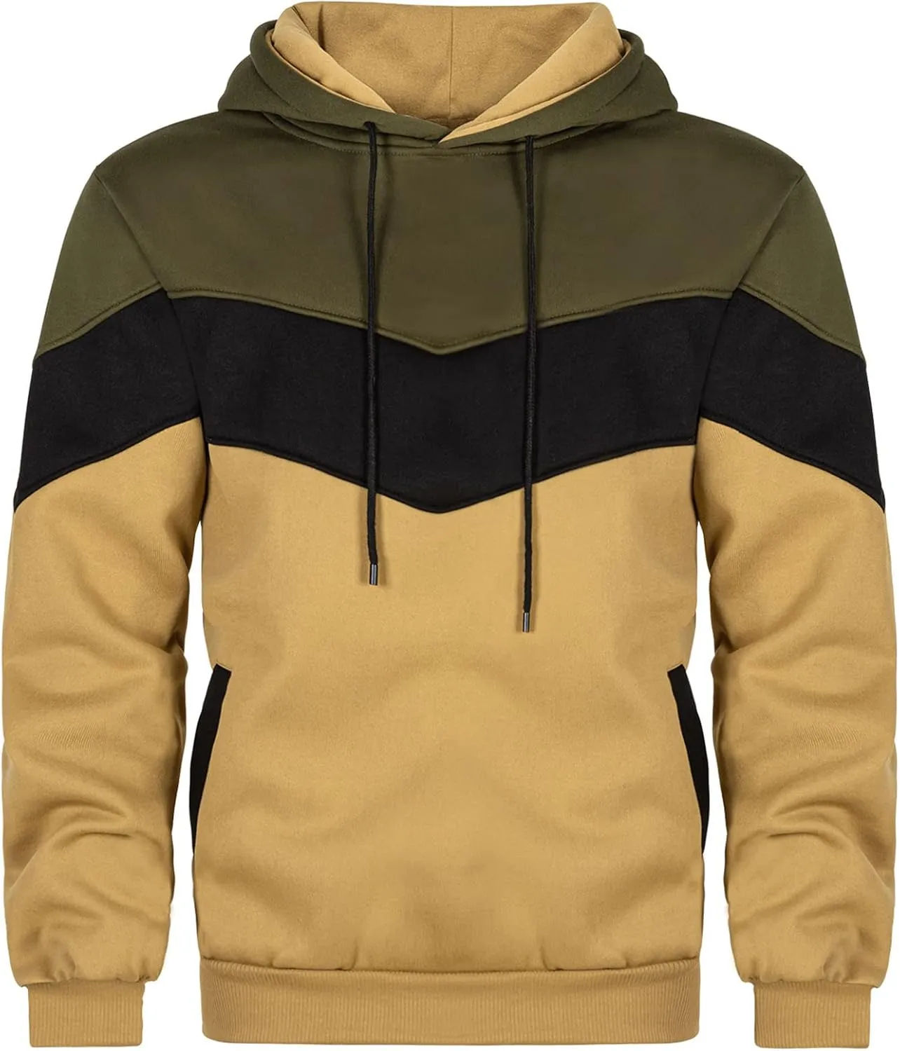 Keasmto Mens Hoodies Pullover Sweatshirt Color Block Fleece Long Sleeve Patchwork Casual Hoodie with Pockets