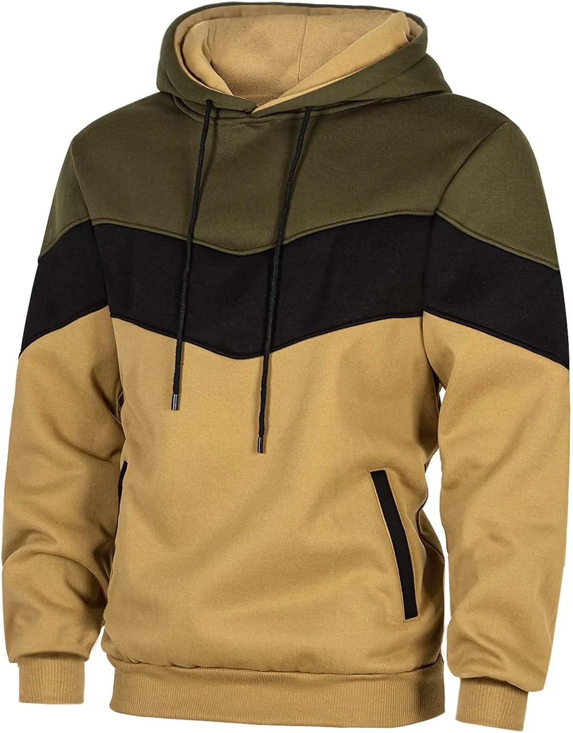 Keasmto Mens Hoodies Pullover Sweatshirt Color Block Fleece Long Sleeve Patchwork Casual Hoodie with Pockets