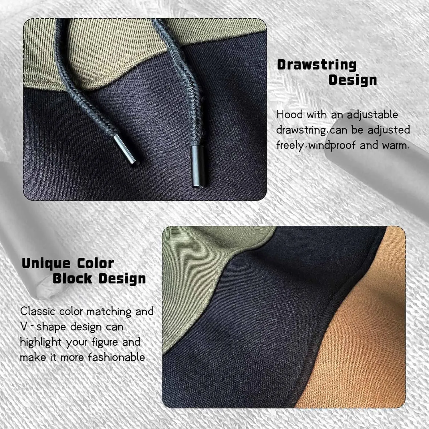 Keasmto Mens Hoodies Pullover Sweatshirt Color Block Fleece Long Sleeve Patchwork Casual Hoodie with Pockets