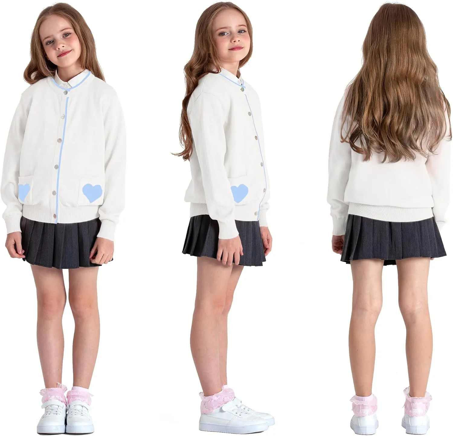 Kid Nation Girls' Cute Cardigan with Heart Pockets