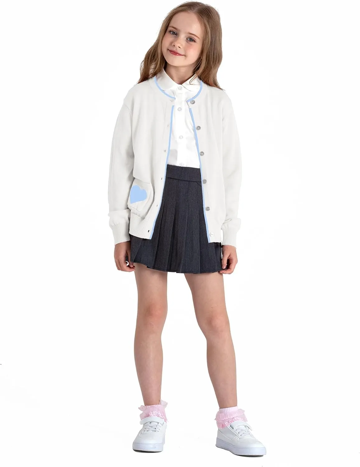 Kid Nation Girls' Cute Cardigan with Heart Pockets