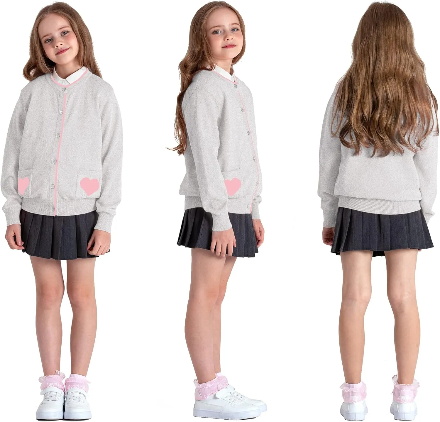 Kid Nation Girls' Cute Cardigan with Heart Pockets