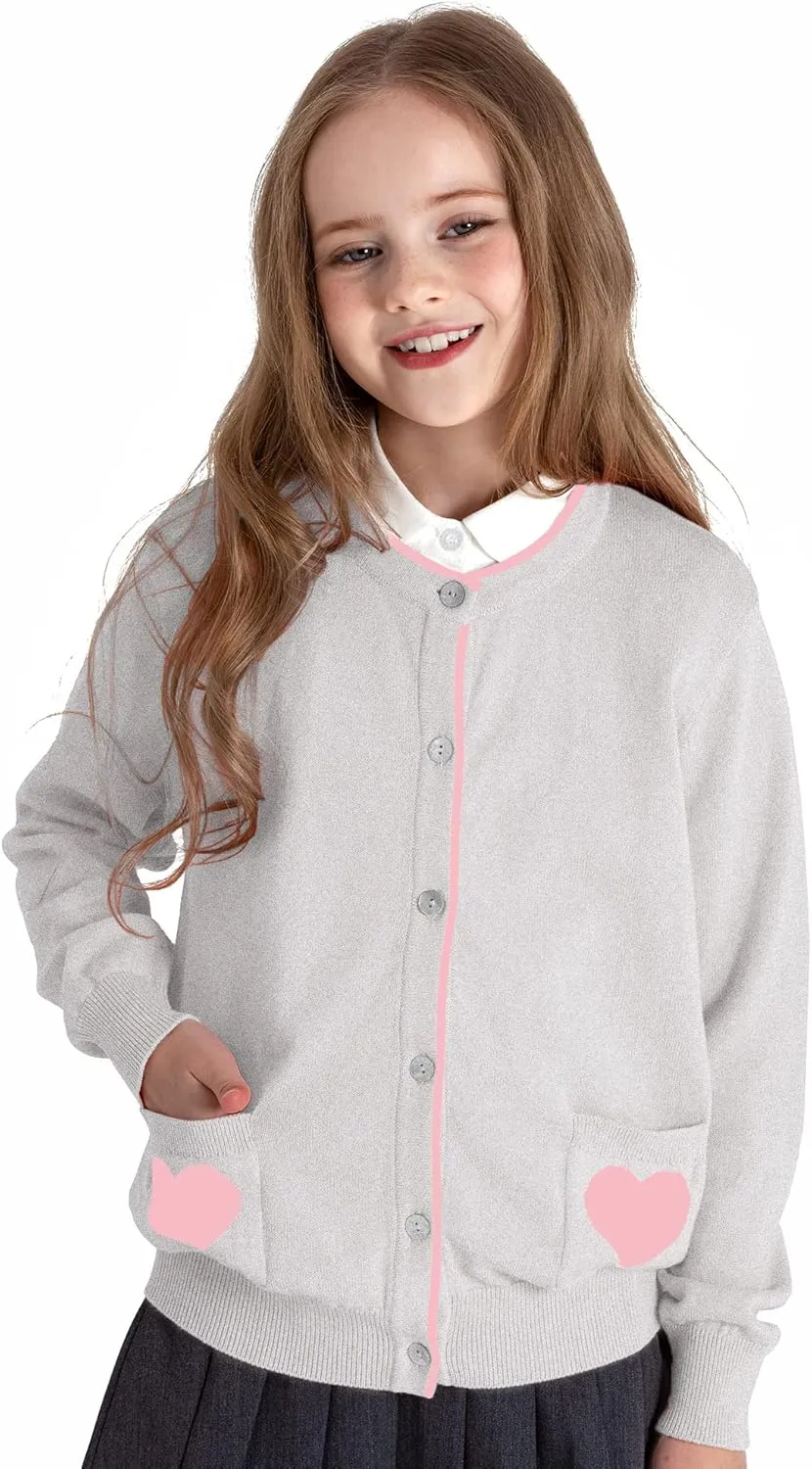 Kid Nation Girls' Cute Cardigan with Heart Pockets
