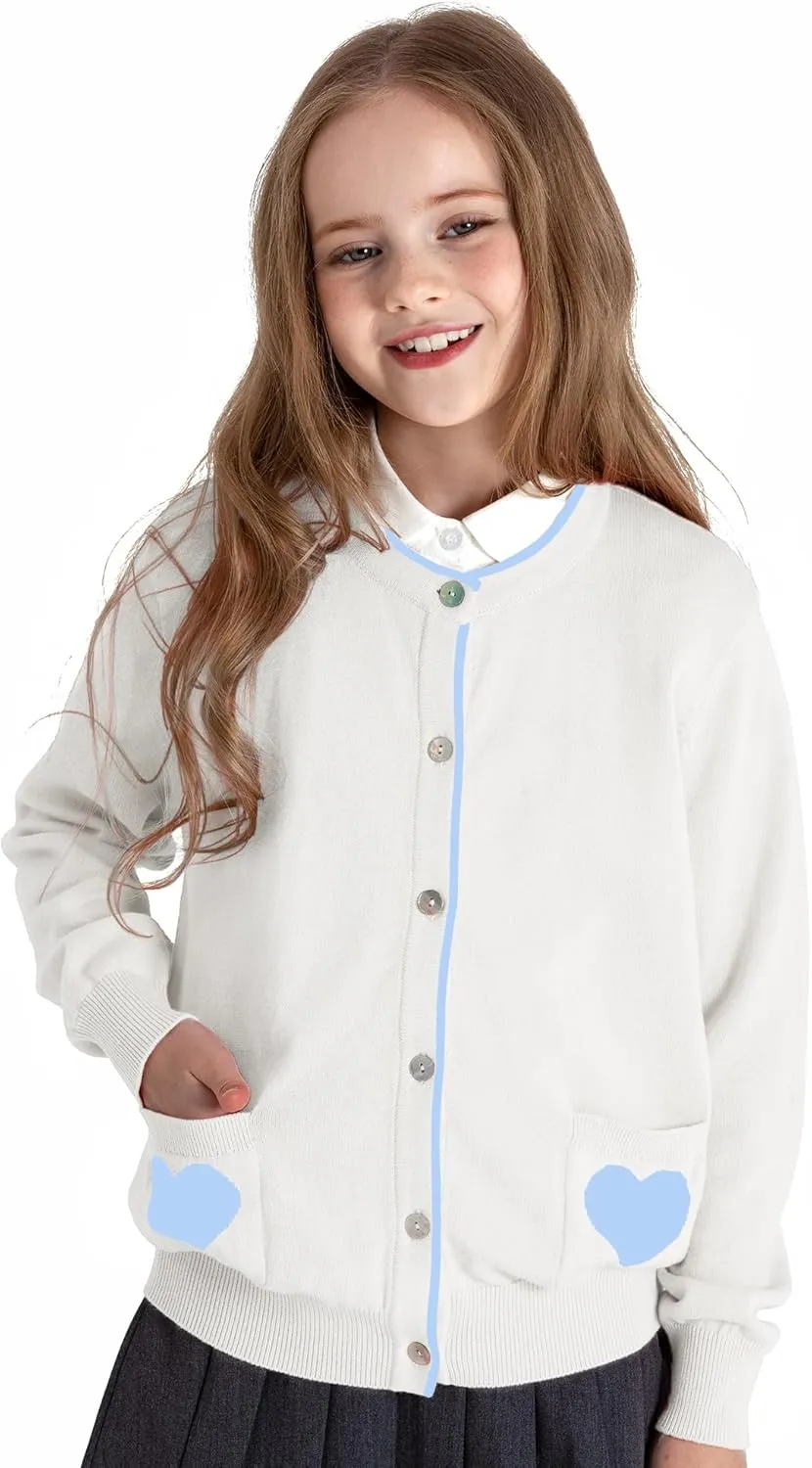 Kid Nation Girls' Cute Cardigan with Heart Pockets