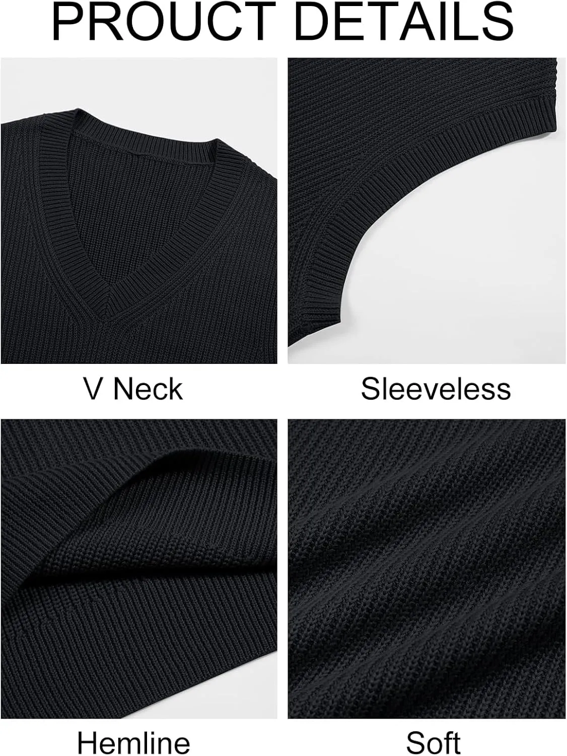 Runcati Mens V Neck Sweater Vest Knit Pullover Tops Casual Sleeveless Sweaters