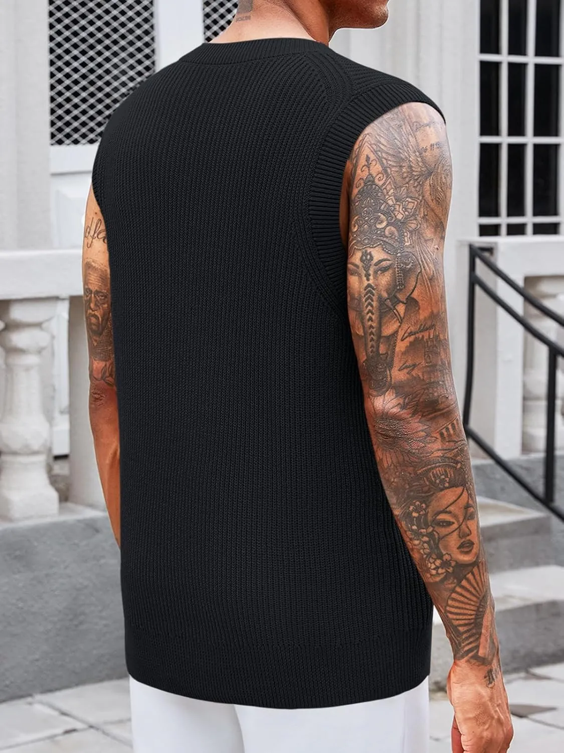 Runcati Mens V Neck Sweater Vest Knit Pullover Tops Casual Sleeveless Sweaters