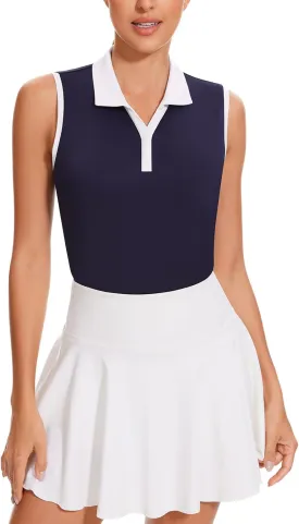 Soneven Women's Sleeveless Golf Shirts V Neck Button Golf Tank Tops Quick Dry Tennis Tops Pickleball Shirts