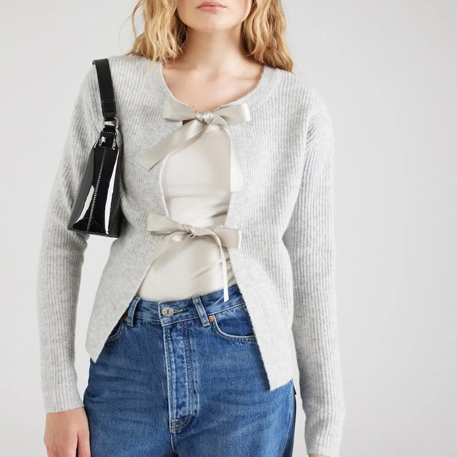 Tie Front Cardigan Sweaters for Women Cute Knit Long Sleeve Bow Tie Crop Blouse Top Y2K Cable Knit Ribbon Lace Up Sweater