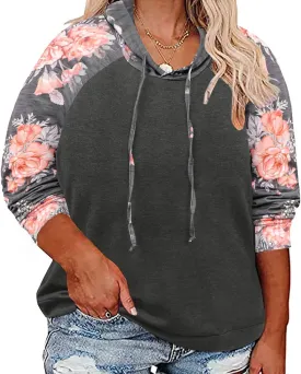 TIYOMI Plus Size Drawstring Hoodies Women Raglan Sweatshirt Round Neck Colorblock Tops Autumn Fall Winter Hoodie XL-5XL 14-28
