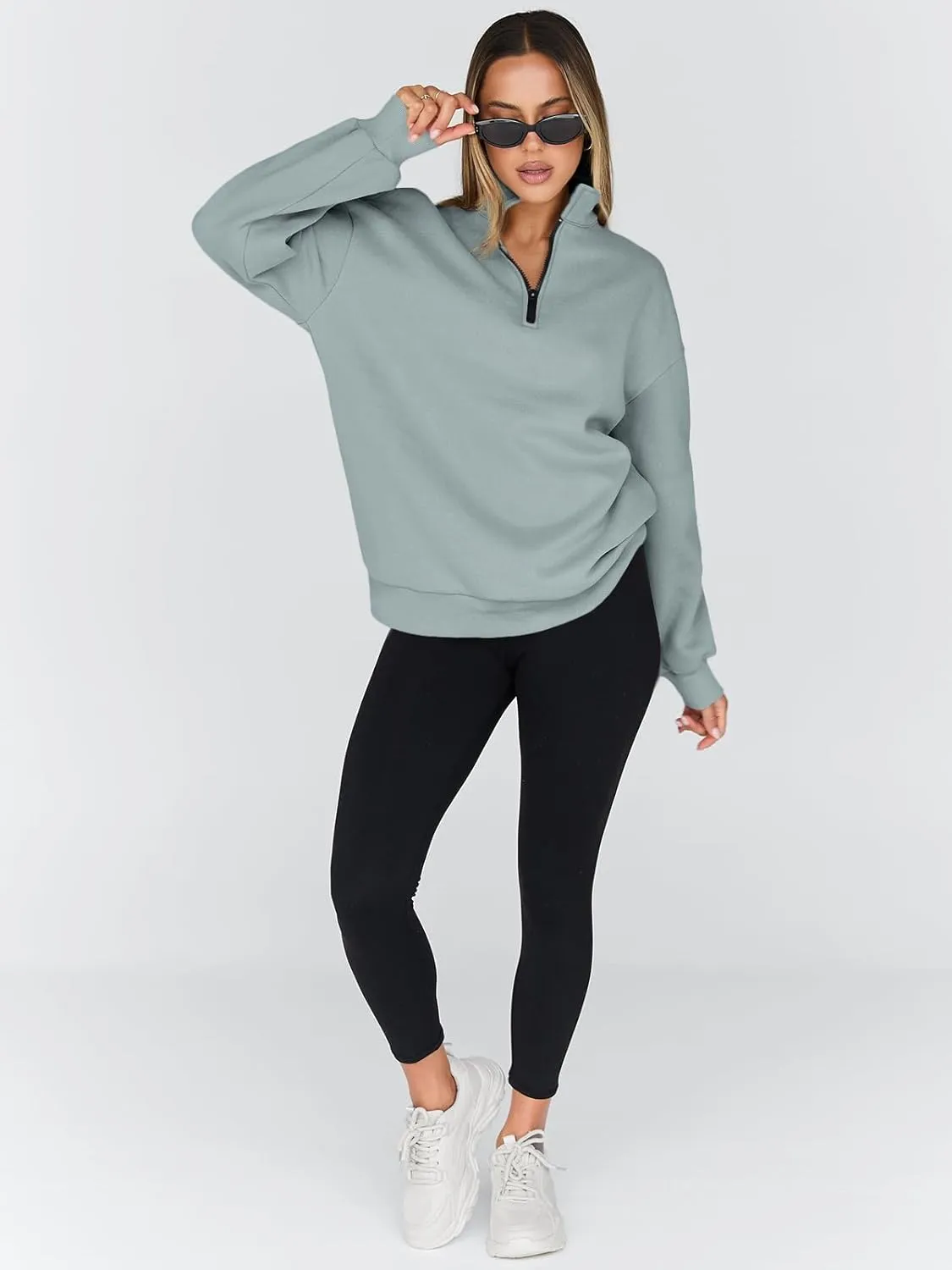 Trendy Queen Womens Oversized Sweatshirts Fall Fashion Hoodies Half Zip Pullover Long Sleeve Shirts Clothes Outfits