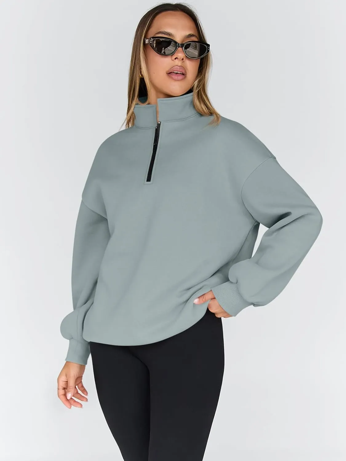 Trendy Queen Womens Oversized Sweatshirts Fall Fashion Hoodies Half Zip Pullover Long Sleeve Shirts Clothes Outfits