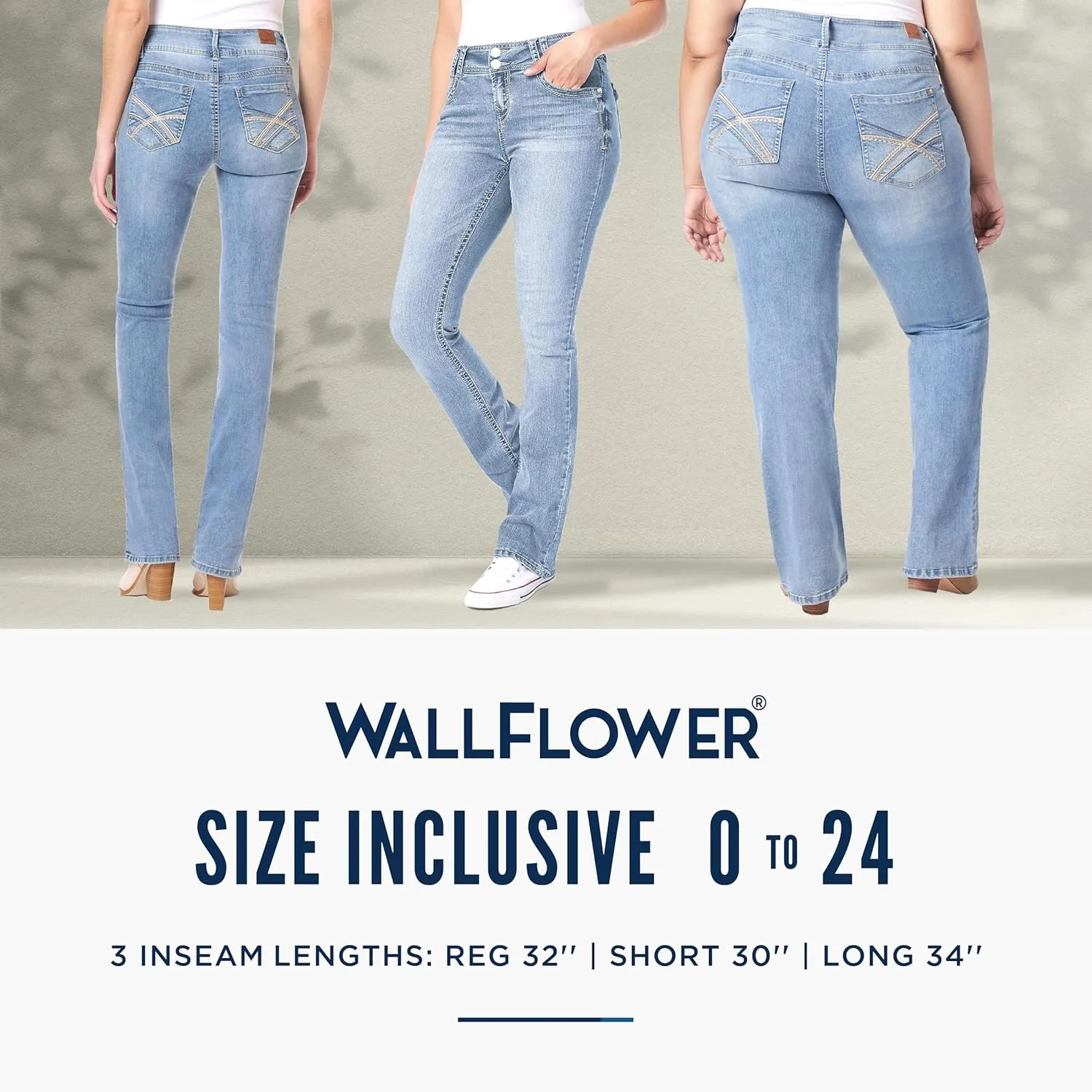 WallFlower Luscious Curvy Bootcut Jeans for Women Mid-Rise Insta Stretch Denim, Size Inclusive Juniors Jeans, Sizes 0 to 24