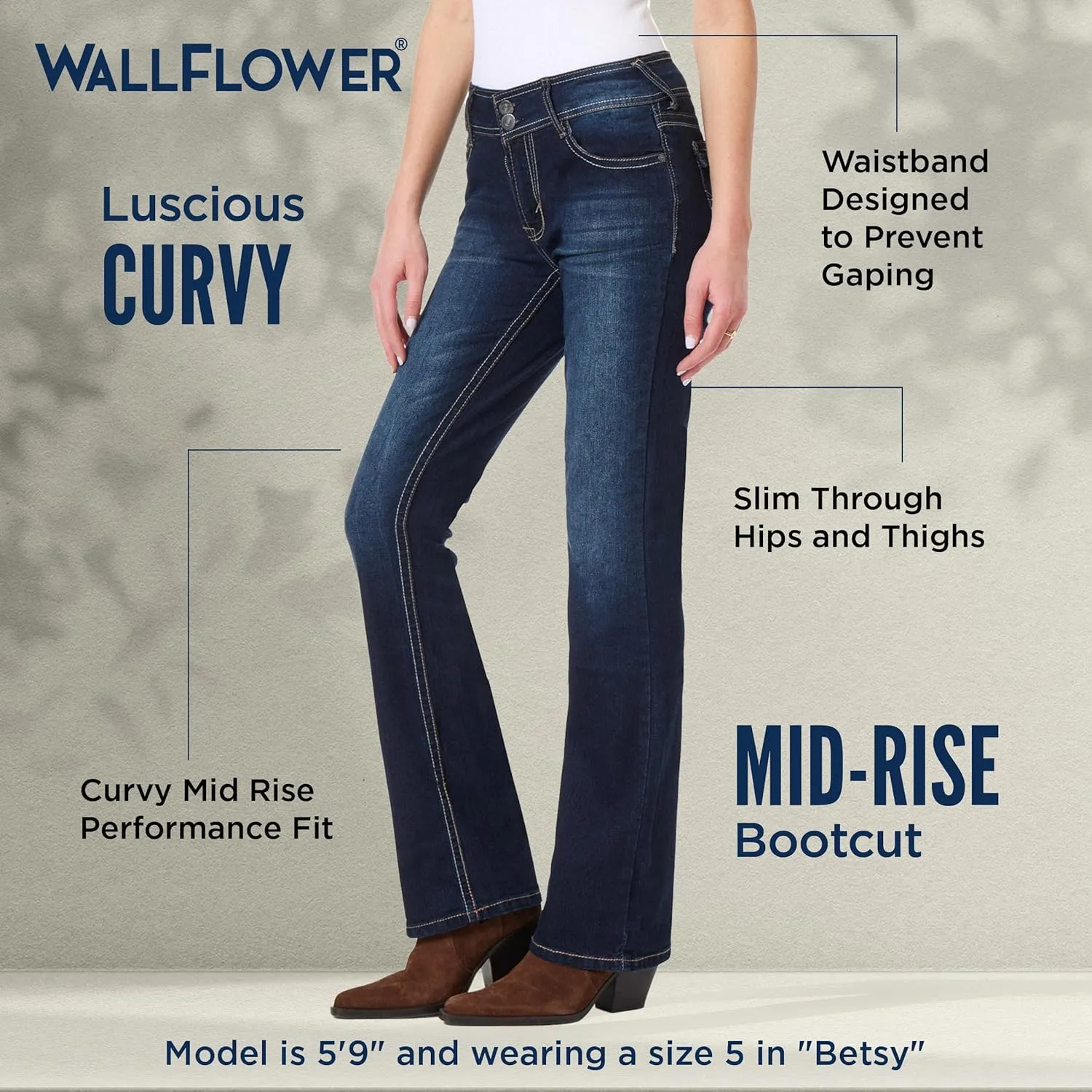 WallFlower Luscious Curvy Bootcut Jeans for Women Mid-Rise Insta Stretch Denim, Size Inclusive Juniors Jeans, Sizes 0 to 24