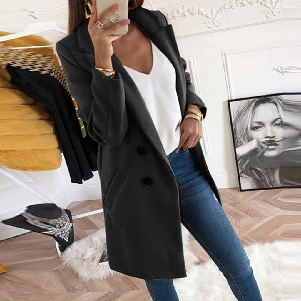 Winter Coats for Women Basic Essential Double Breasted Midi Wool Blend Pea Coats 2022 Blazer Jackets for Women Winter Coat