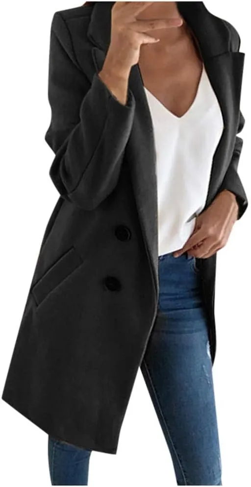 Winter Coats for Women Basic Essential Double Breasted Midi Wool Blend Pea Coats 2022 Blazer Jackets for Women Winter Coat