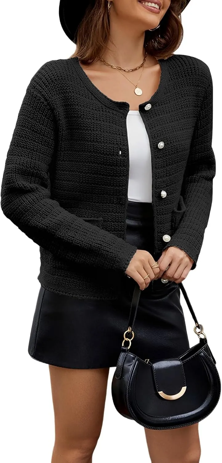 Women's Cardigan Sweater Button Down Knit Jackets Cropped Cardigans Fall Trendy