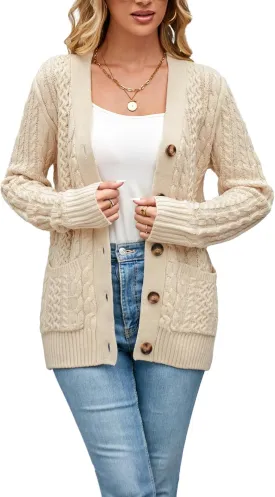 Womens Cardigan Sweaters Cable Knit Sweater 2025 Fall Winter Chunky Open Front Button Down Coats with Pockets