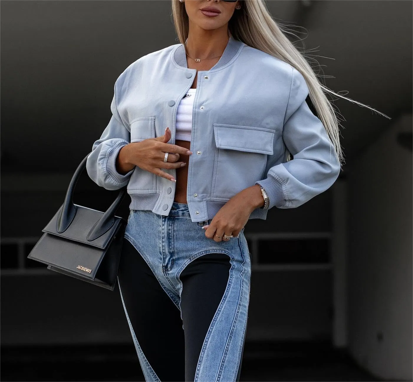 Womens Cropped Bomber Jacket 2024 Varsity Button Down Jackets Shackets with Pockets