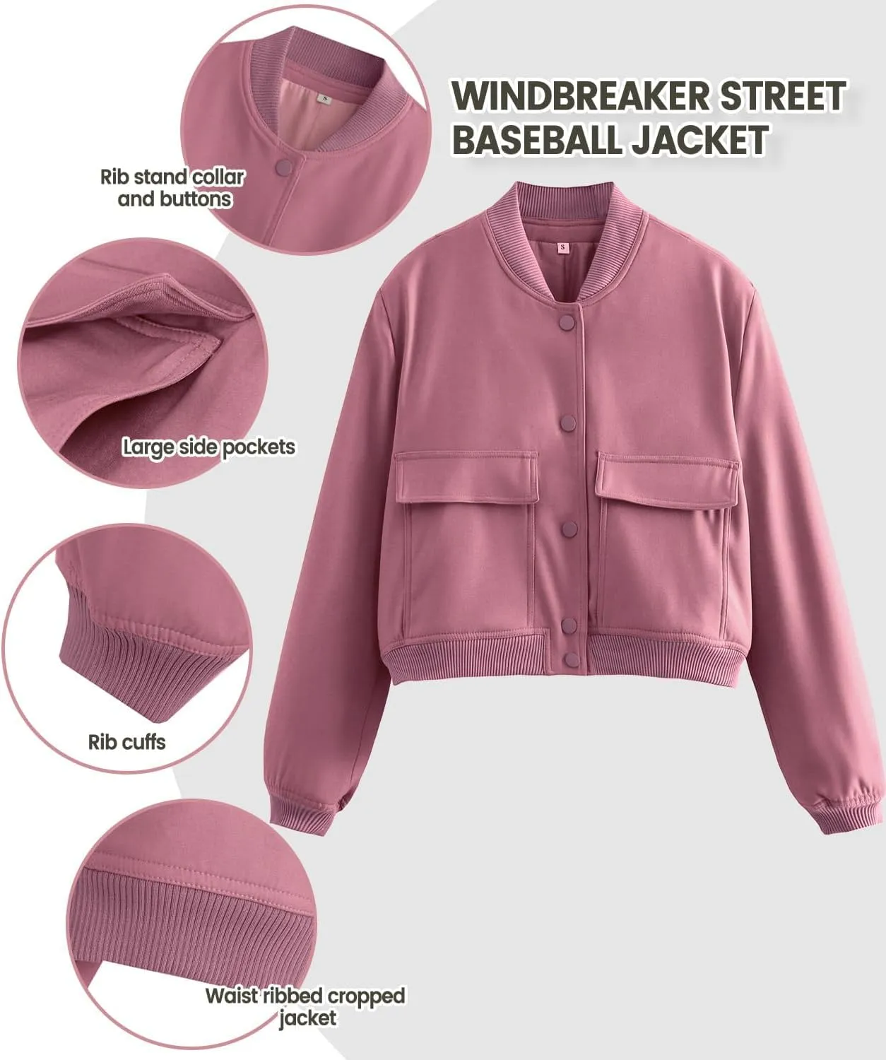 womens Cropped Bomber Jacket Button Down Varsity Jackets Shackets With Pockets