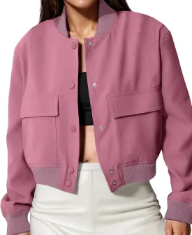 womens Cropped Bomber Jacket Button Down Varsity Jackets Shackets With Pockets