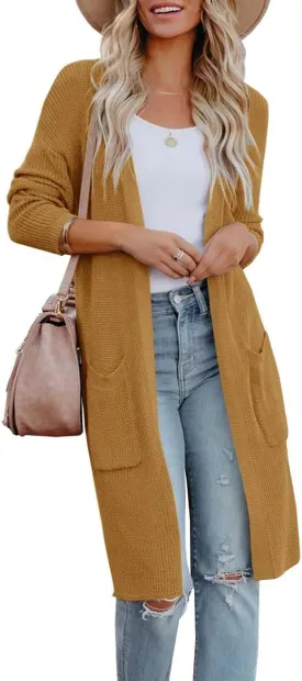 Womens Long Sleeve Open Front Cardigan Sweater Lightweight Knit Casual Loose Fit Sweaters Outerwear with Pockets