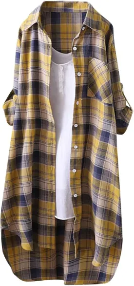 Womens Oversized Button Down Plaid Shacket Shirt Roll Up Long Sleeve Casual Boyfriend Tunic Blouse Top 2024 Fall