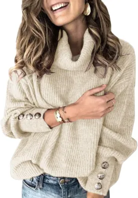 Women's Oversized Turtleneck Chunky Pullover Sweaters Cowl Neck Long Sleeve Winter Slouchy Loose Knit Sweaters