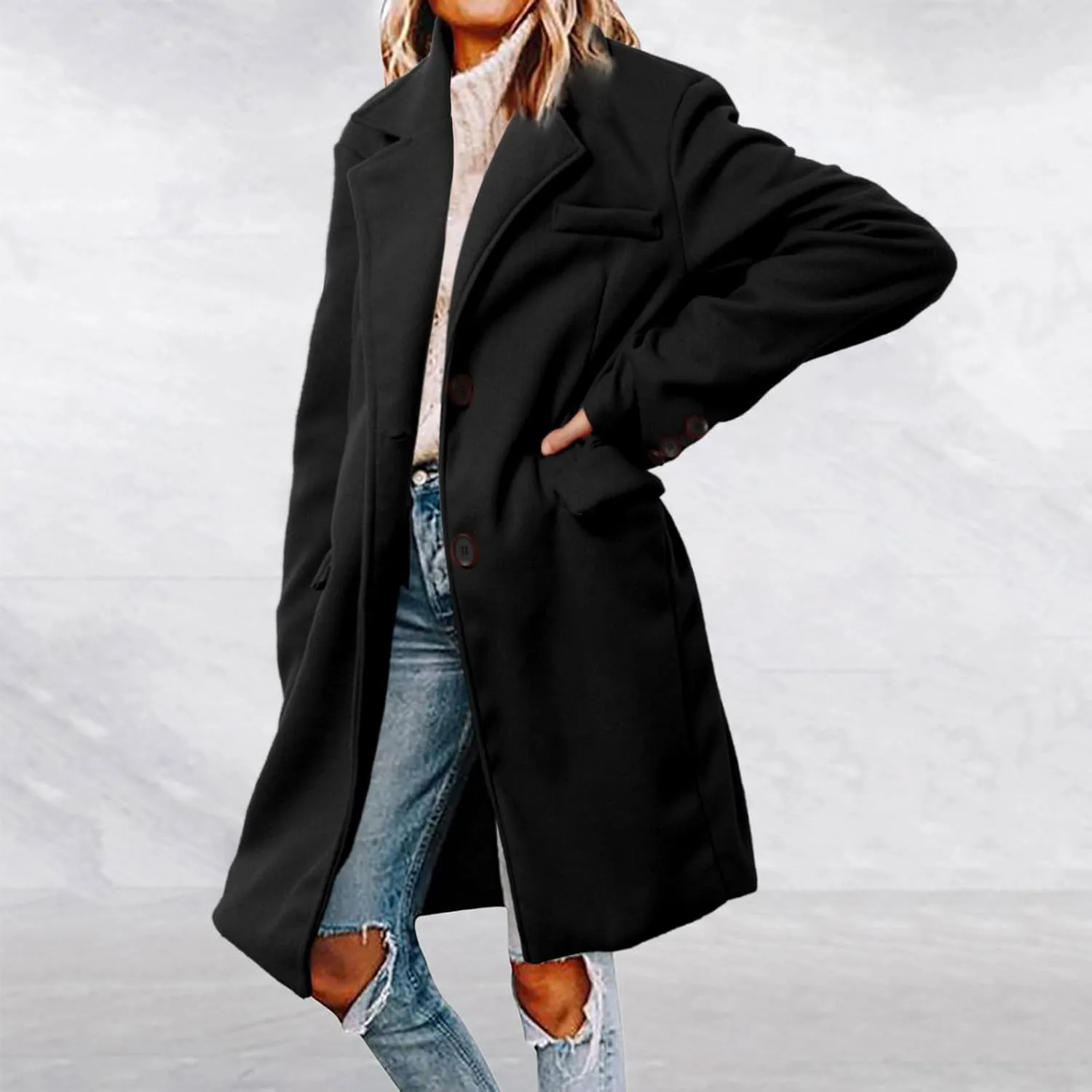 Womens Trench Coats Elegant Wool Pea Overcoats Lapel Collar Double Breasted Long Outwear 2024 Winter Clothing Pockets
