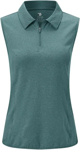 YSENTO Women's Sleeveless Golf Shirts Tops Clothes Collared 1/4 Zip Quick Dry Tennis Polo Shirts Apparel